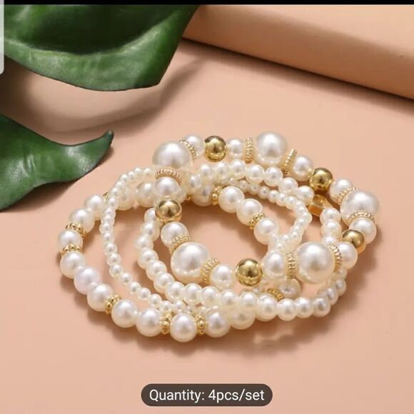 4 piece stretch bracelet pearls - Picture 4 of 10